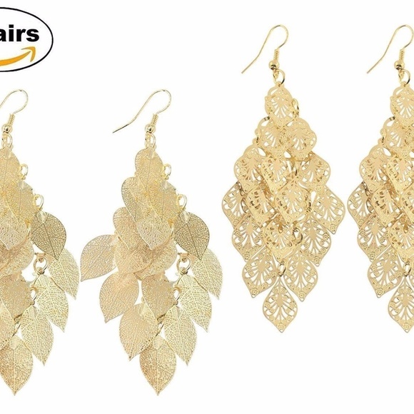 KISSPAT Jewelry - 2 Pairs of Multilayer Leaf Earrings Fashion Brass